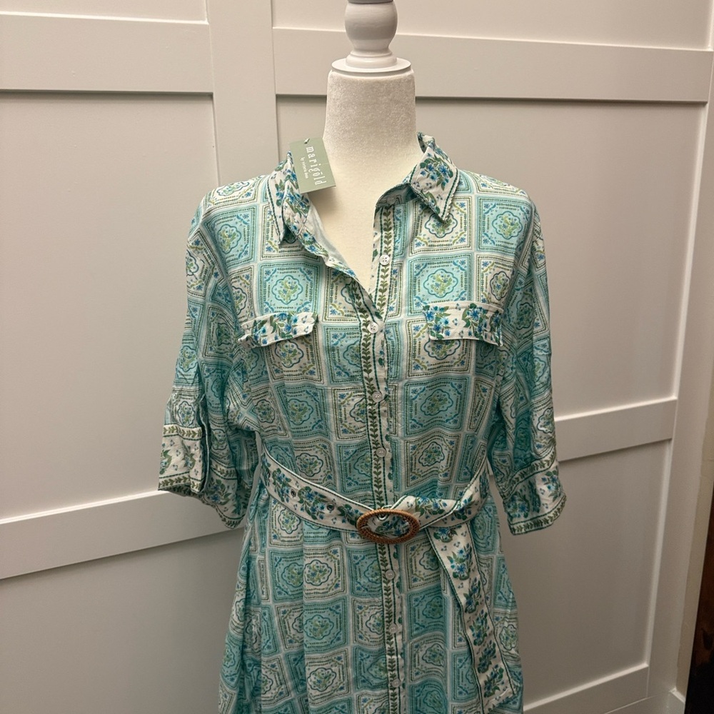 Marigold by Victoria Dunn Dress 3XL Belted Shirt Dress Pockets Lined NWT‎
